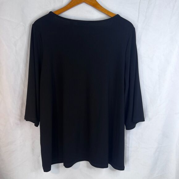 Susan Graver Black Basic Wide 3/4 Sleeve Top Scoop Neck Size Large Casual - Picture 2 of 7